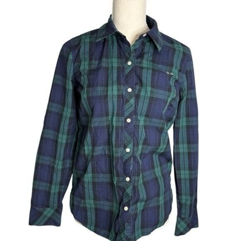 Vineyard Vines Womens Blackwatch Plaid Button Down Shirt‎ Navy Green Size 2